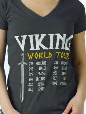 Viking World Tour Graphic T-shirt, V-neck, Gray, Sz S, New